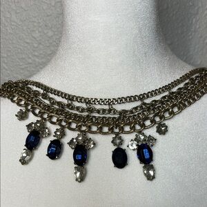 Chico's Gold-Tone Multi-Strand Necklace with Blue and Clear Stones
